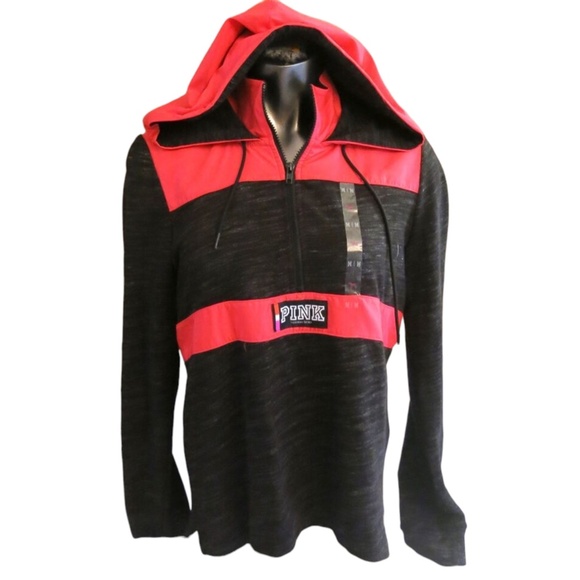 Victoria's Secret PINK Marble Grey w/ Neon Pink Anorak Campus Pullover Hoodie S - Picture 2 of 2